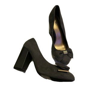 Cato Womens Gray Pumps Faux Suede Block Square Heel Bow Gold Size 8W